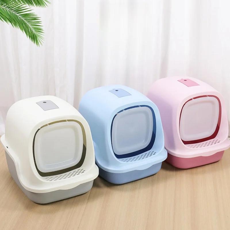 Полностью закрытый туалет для домашних животных, большой дезодорирующий туалет для кошек с лопаткой для мусора, герметичный туалет для кошек, закрытая песочница для кошек