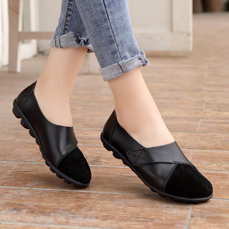 Woman's Flats Shoes Woman Soft Genuine Leather Big Size 35-44 Mocassin Boat Shoes for Women Hook Loop Mocasines De Mujer