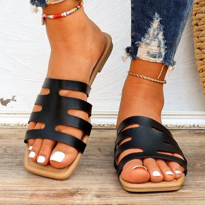 Модная обувь для женщин 2024 года, новые женские тапочки с открытым носком, летние легкие римские однотонные повседневные пляжные тапочки на плоской подошве, удобные тапочки