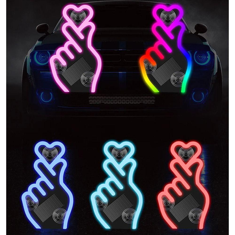 Solar-Powered Love Car Window Light Heart-Shaped Glowing Atmosphere Lamp Warning Light