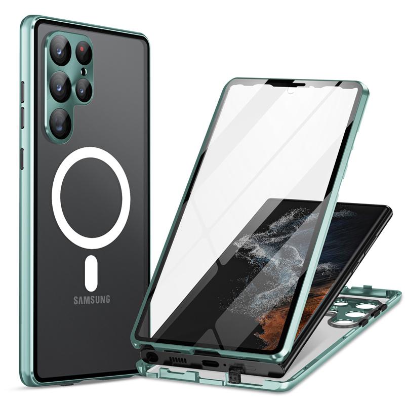 For Samsung Galaxy S22 Case S23 Ultra S21 Plus Magsafe 360° Full Closed Protection Aluminium Alloy Glass Magnetic Circle Cover