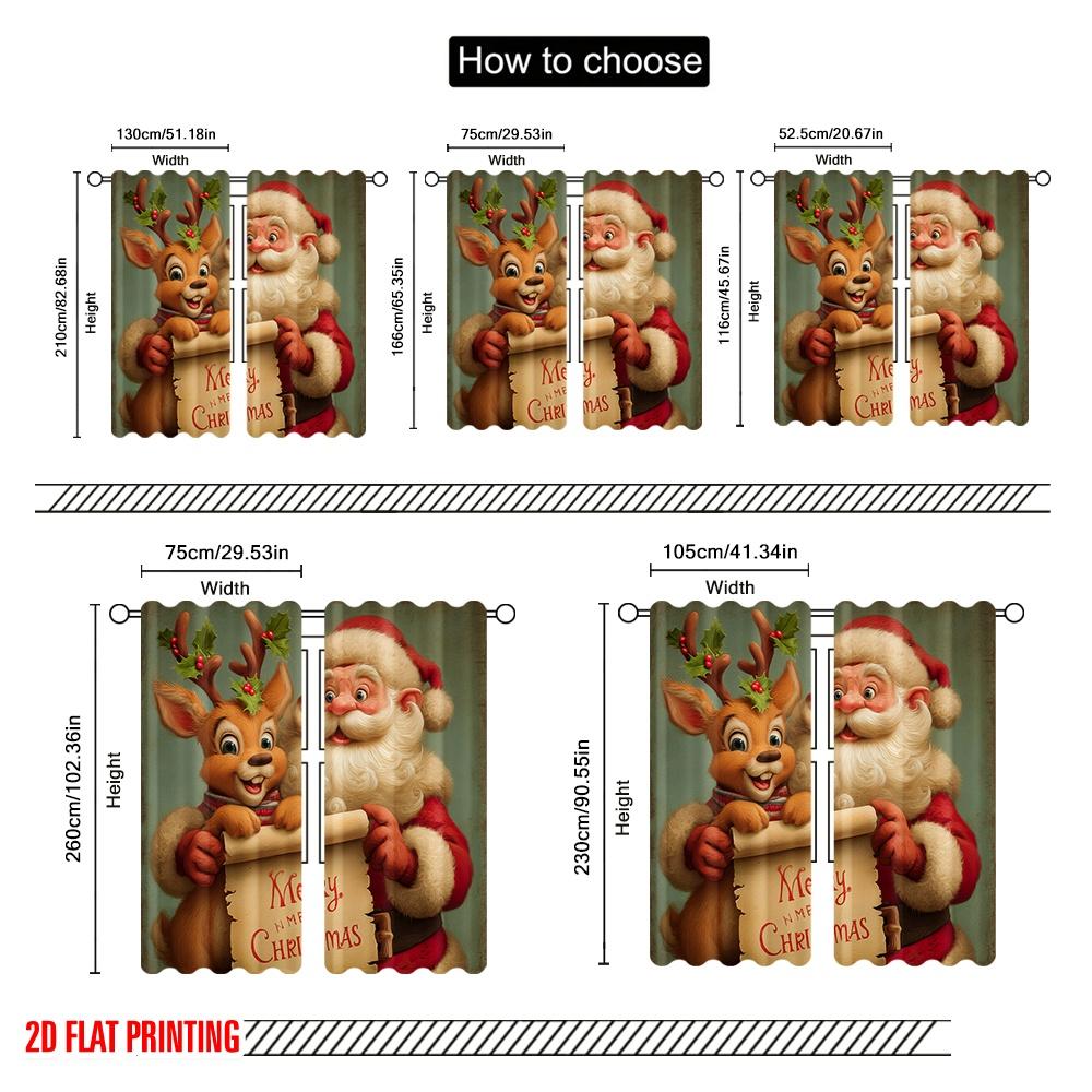 2 шт., 2D печать на плоскости Занавеска для окна Санта и Олень Полиэстер (без удилища) Праздничный Идеал для Спальни, Гостиной
