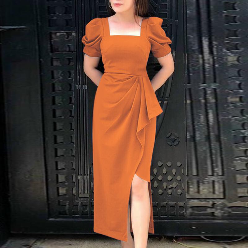 ZANZEA Женское повседневное элегантное платье с квадратным вырезом и короткими рукавами для лета