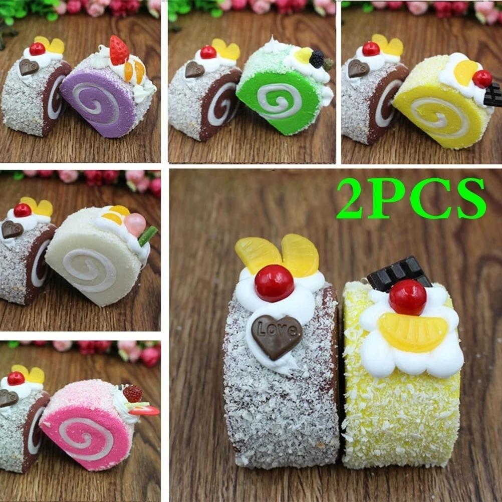 2шт креативный ПУ имитация крема швейцарский рулет десерт фруктовый торт искусственный реалистичный поддельный миниатюрный еда украшение кухни