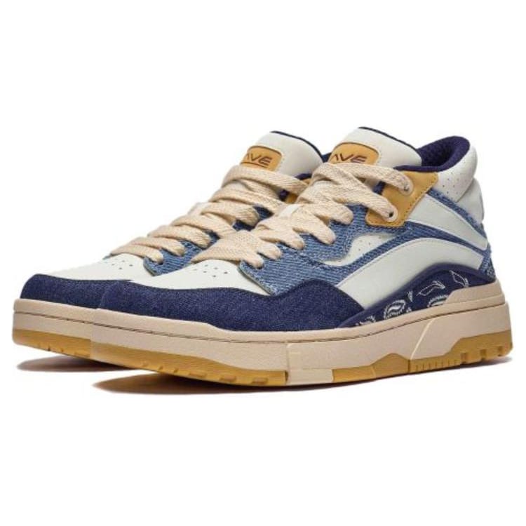 Li Ning Wave MID Амортизация, Износостойкие Низкие Кеды для Скейтборда Мужские Бежевый Белый Синий AGCT223-4