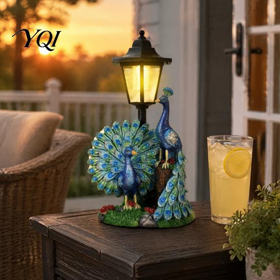 Outdoor Yard Art Decorations Peacock Solar Light Decor, Garden Statue with Lantern for Powered Patio Ornaments Lawn Pathway Landscape Decoration,