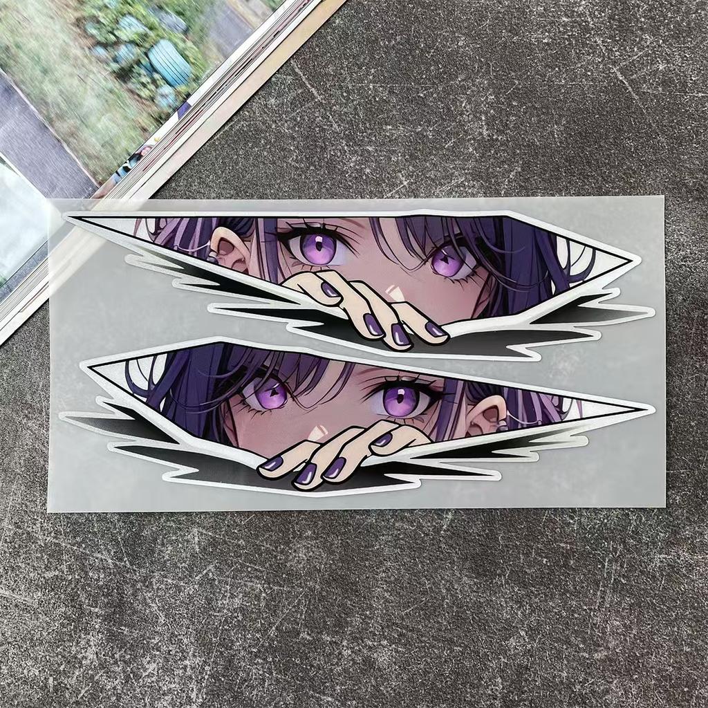 32 шт./уп. Длинные наклейки 12 см JDM Аниме Девушка Лазерная Радуга Окно автомобиля Лобовое стекло Кузов мотоцикла Аксессуары для мотошлема Декали