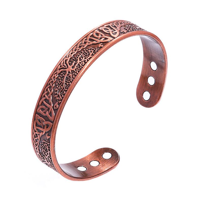 Popular Magnetic Vintage Tree of Life Bracelet for Men and Women - Antique Bronze with Floral Design