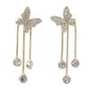 Women Detachable Butterflies Long Rhinestone Tassel Drop Earrings Piercing Shining