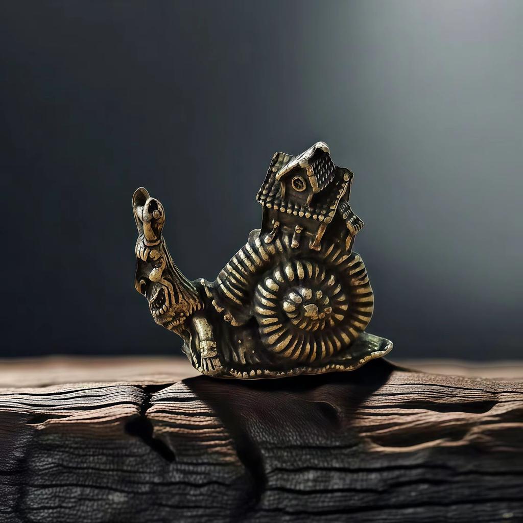 Винтажная латунная улитка, маленькие украшения, чайный питомец для чайной церемонии, цельномедные имитации фигурок животных, миниатюры, украшения для дома