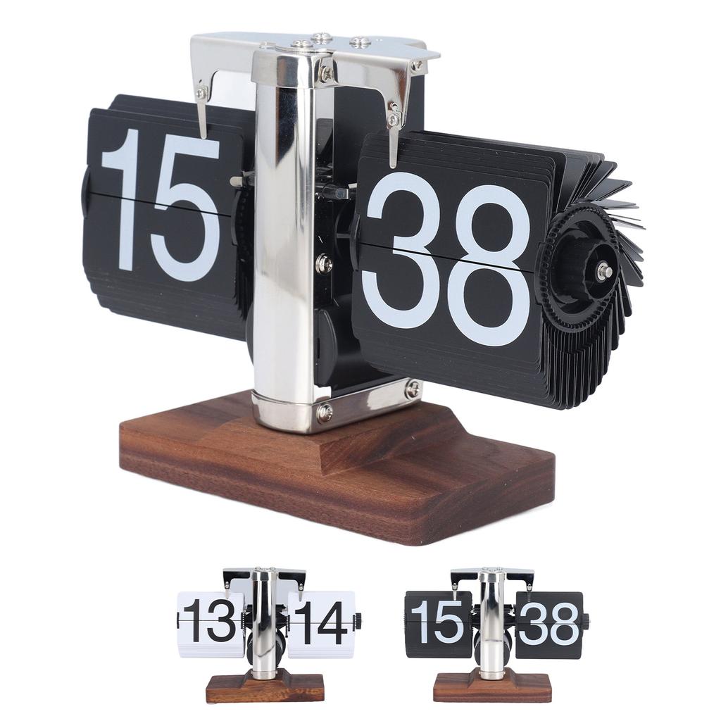 Перекидные настольные часы с автоподзаводом, на деревянной основе, легко читаемые, 24-часовые механические перекидные часы для гостиной