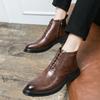 Модные кожаные ботинки мужские на молнии со шнуровкой, высокие, британские, универсальные, мужские, модные, деловые, деловые, повседневные, мужские ботинки на платформе