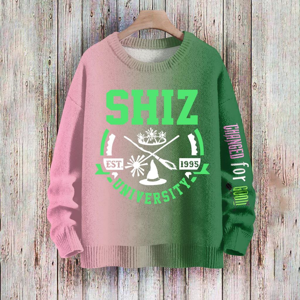 Женский модный повседневный шерстяной трикотажный топ с круглым вырезом и длинным рукавом с принтом, свободный трикотажный топ