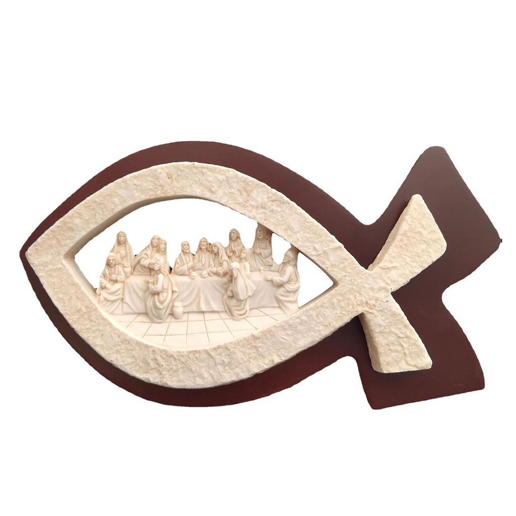Fish Shape Last Supper Scene Statue Decorative Sculpture Ornaments Supplies for Festival Holiday New Year Party