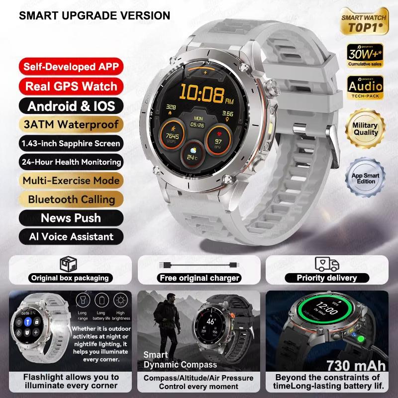 Новые уличные GPS смарт-часы 2025 1,43" AMOLED 10ATM Водонепроницаемый Браслет Компас Спортивный Трекер BT Звонок Смарт-часы Мужские Для Xiaomi IOS