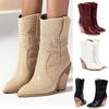 Fashion Womens Leather  Non-Slip  Wedges Shoes Pointed Toe  Cowboy  Booties