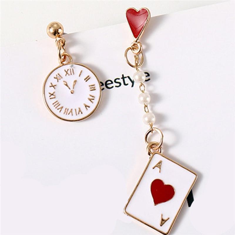 1Pair/2Pairs/3Pairs Creative Asymmetrical Earrings Fashion Poker Clock Shape Earrings for Women