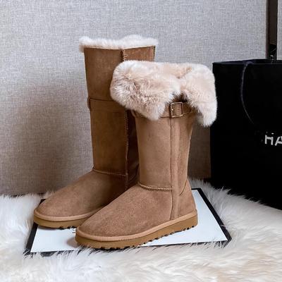 Ботинки с хлопковой подкладкой, повседневные, удобные, модные, зимние, кожаные, с пряжкой, кожаные, высокие, утолщенные, теплые, из хлопка