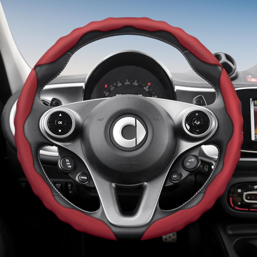vcxja9 Suitable for Smart Steering Wheel Cover with Wavy Sports Design, Breathable Leather, Segmented Non-Slip Sweat-Absorbing Steering Wheel