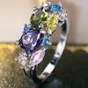 Sweet Silver Color Rings With Multicolored Cubic Zirconia For Women Wedding Party Engagement Fancy Accessories Jewelry