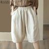 Women Summer Elastic Waist Pocket Bloomer Shorts