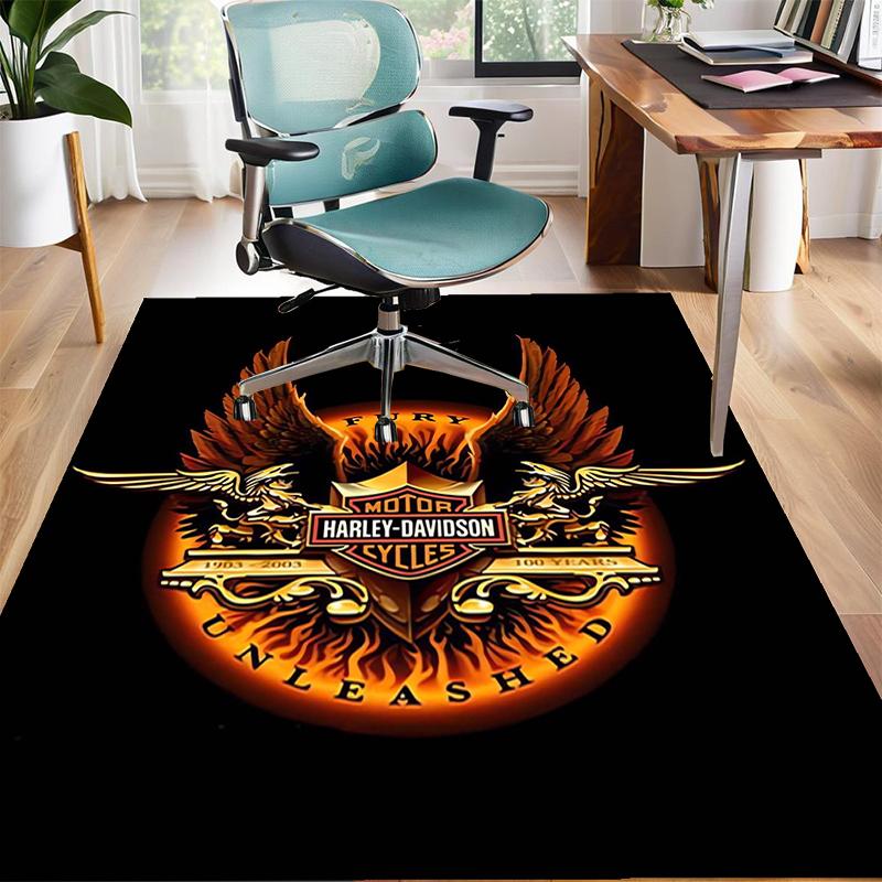 Vintage Motorcycle Polyester Carpet, Soft Indoor Mat for Office Chair, Living Room, Computer Desk - Decorative Home Office Rug Design