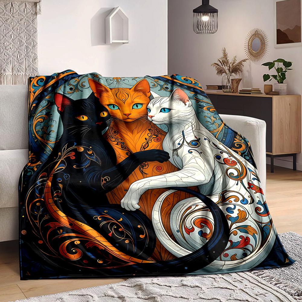 1pc Cat Artwork Blanket Lightweight Flannel Blanket Throw Blanket For Sofa, Bed, Travel, Camping yy2509026216