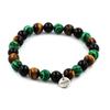 Stones and Minerals. Tiger Eye + Black Agate + Malachite 8 Mm Pearl Bracelet. Made In France.