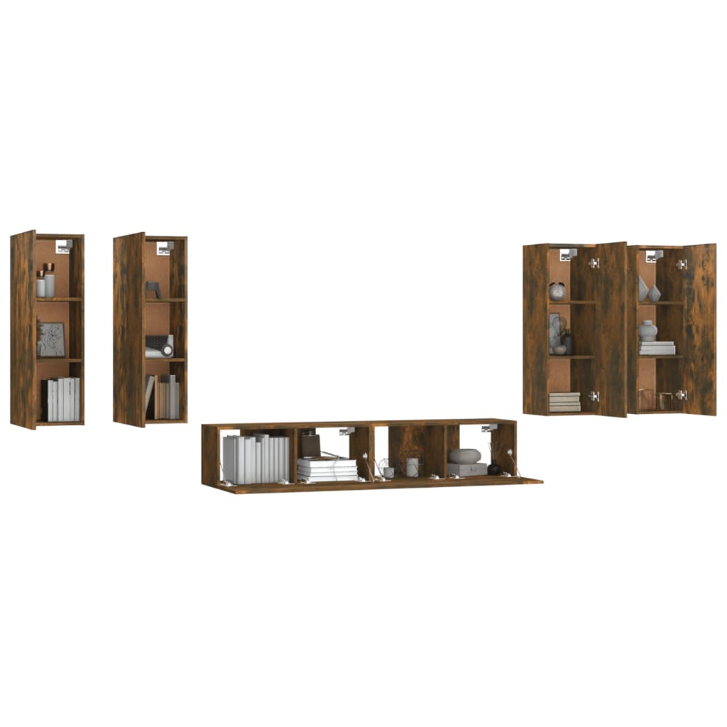 6 piece TV cabinet set smoked oak effect particleboard