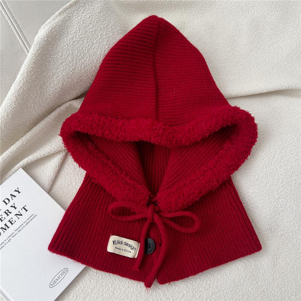 Women's Solid Color Wool Balaclava - Warm Korean Pullover Neck Protection Hat for Autumn and Winter