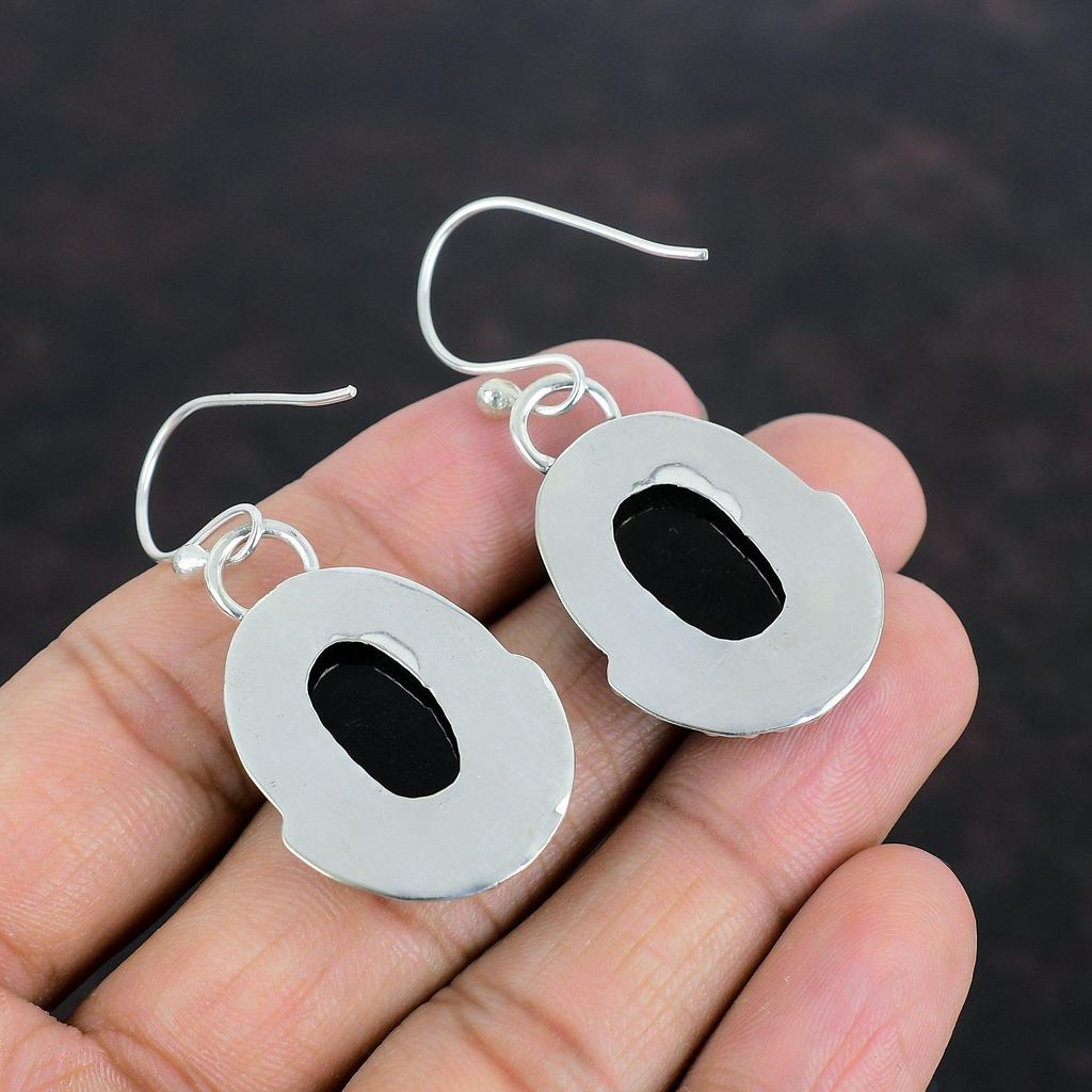 Серьги из черного оникса, серьги из натурального драгоценного камня, серьги из стерлингового серебра 925 пробы, серьги ручной работы, ювелирные изделия из черного оникса, подарки для жены, антикварная серьга