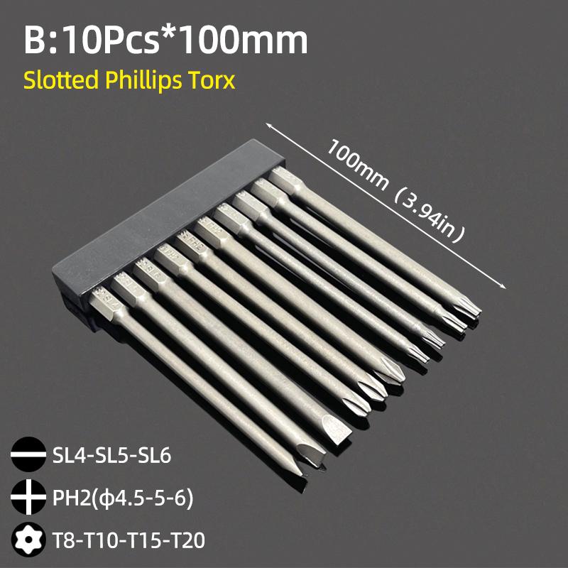 Набор магнитных отверточных бит с шлицевой головкой Phillips Torx, шестигранное сверло 1/4 дюйма, шестигранник 50/65/100 мм, стальная отвертка S2, ручной инструмент