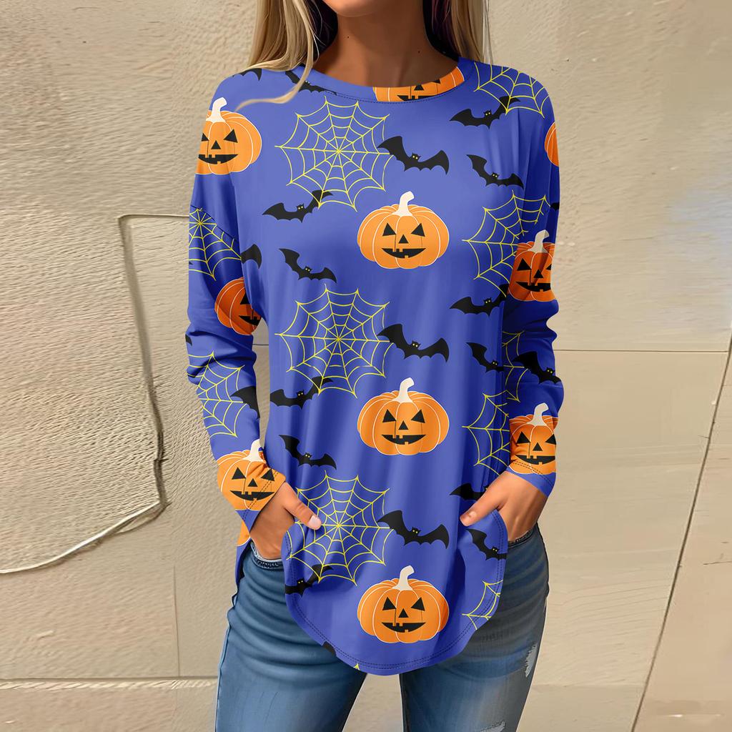 Tee Shirts For Women Fall Casual Long Sleeve Shirts Sweatshirt Halloween Printing Top Pullover