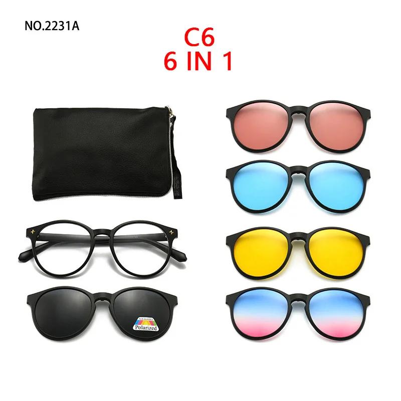 6 In 1 Custom Men ladies Optical Magnetic Sunglasses Clip Magnet Clip on Sunglasses Polaroid Clip on Sun Glasses Frame for daily use