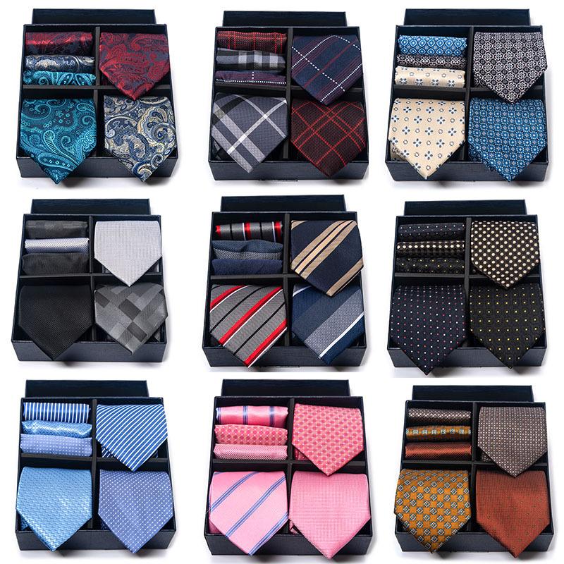 Men'S Gift Box Set Tie Fashion Business Net Color Jacquard Tie Square Scarf