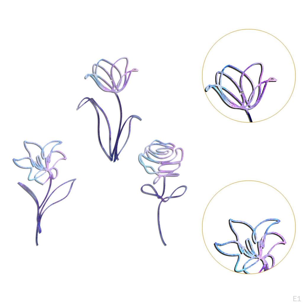 3Pcs Metal Flowers Wall Art Minimalist Floral Decor Flower Hanging Line Painting for Balcony Indoor