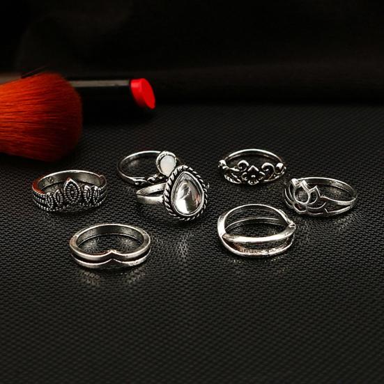 7 Pcs Vintage Women Hollow Carving Lotus Flower Waterdrop Knuckle Midi Rings Set AVE