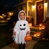 Black And White Ghost Cloak Halloween with Hood, Loose Fit Irregular Hem Costume Party Attire for Cosplay Party, Spooky Pullover Cape Kids Adults