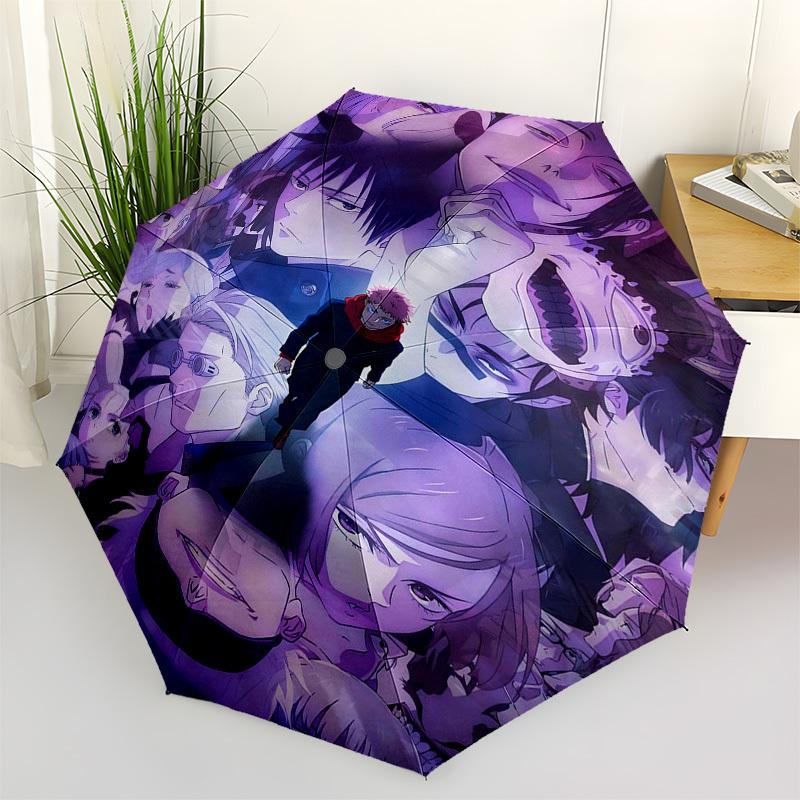 1pc Jujutsu Kaisen Characters Auto Open Close Umbrella Portable 3-Fold Design with 8-Bone Iron Frame, Outdoor Umbrella for Fans, Travelers, Daily Use,