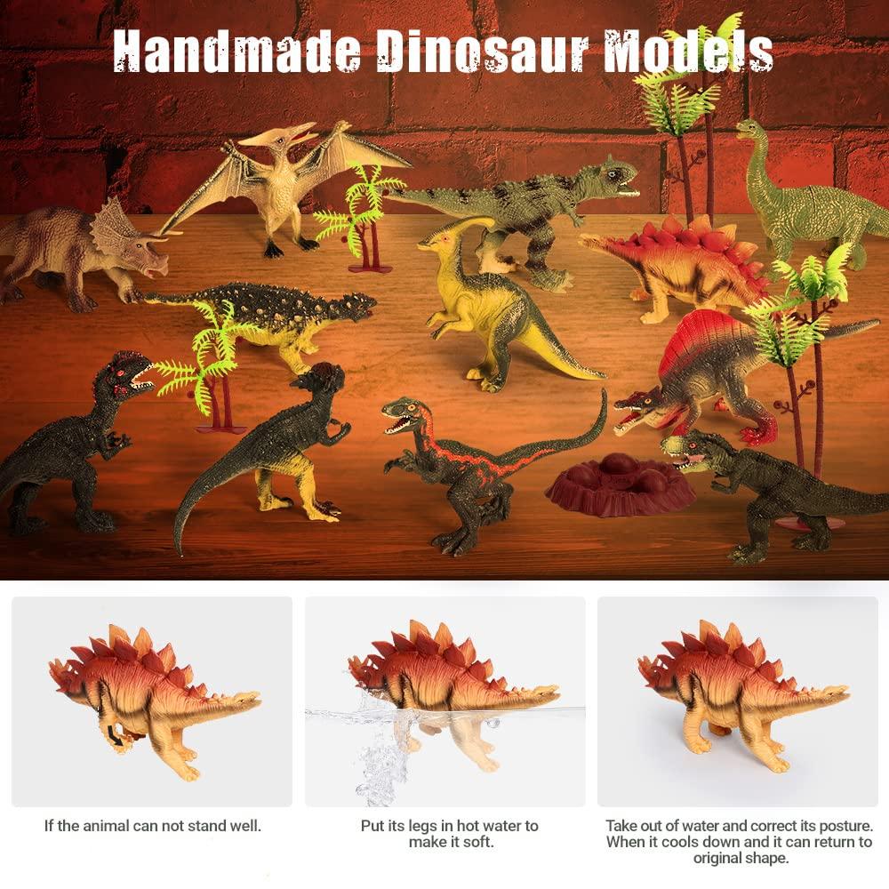 Dinosaur Toys 12 PCs Realistic Dinosaur Figures Figure Toy Storage Box with Jumbo Play Mat Information Dinosaur Book Educational Dinosaur Figure Play