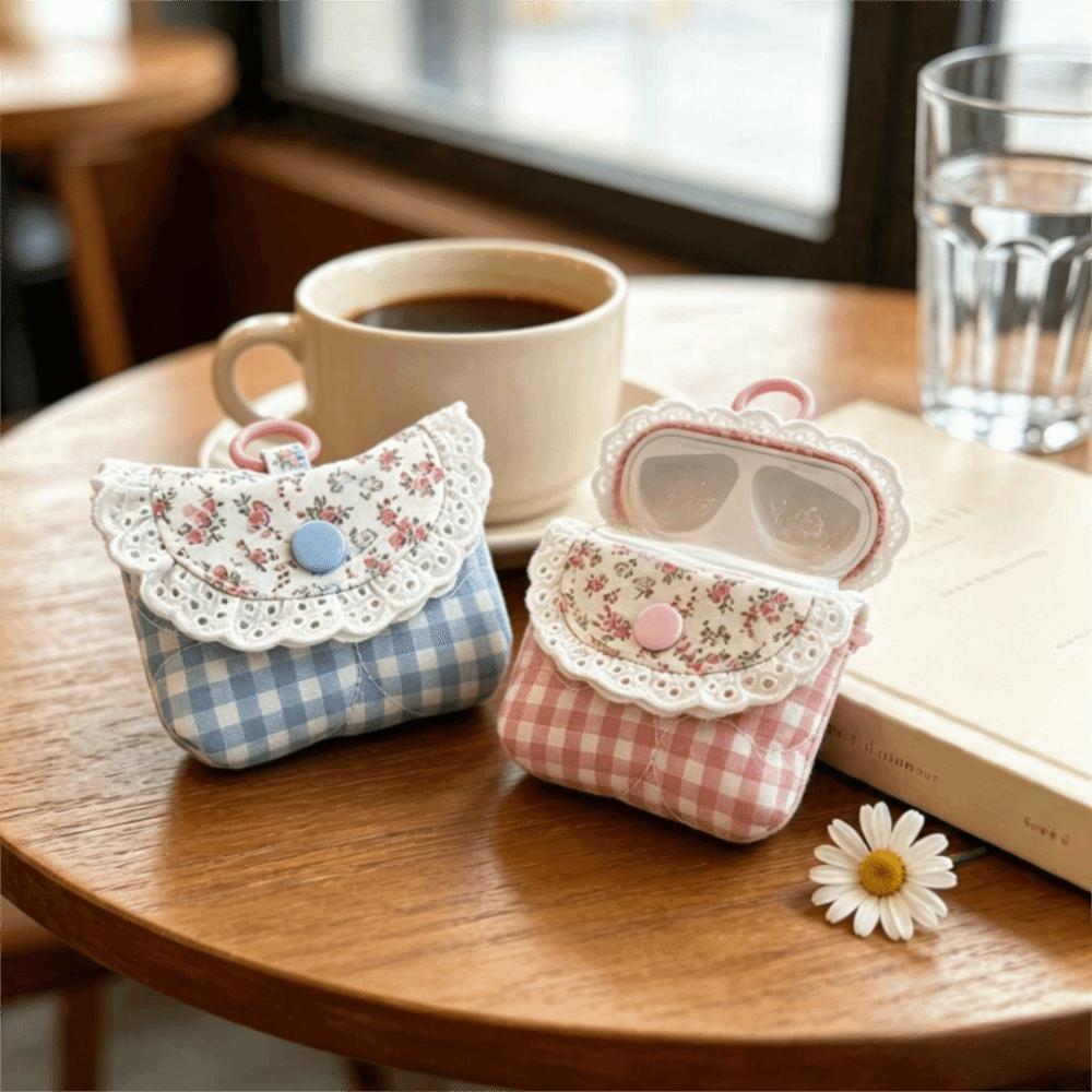 Multifunctional Earphone Storage Bag Plaid Earphone Mini Pouch Headphone Case Daily Use