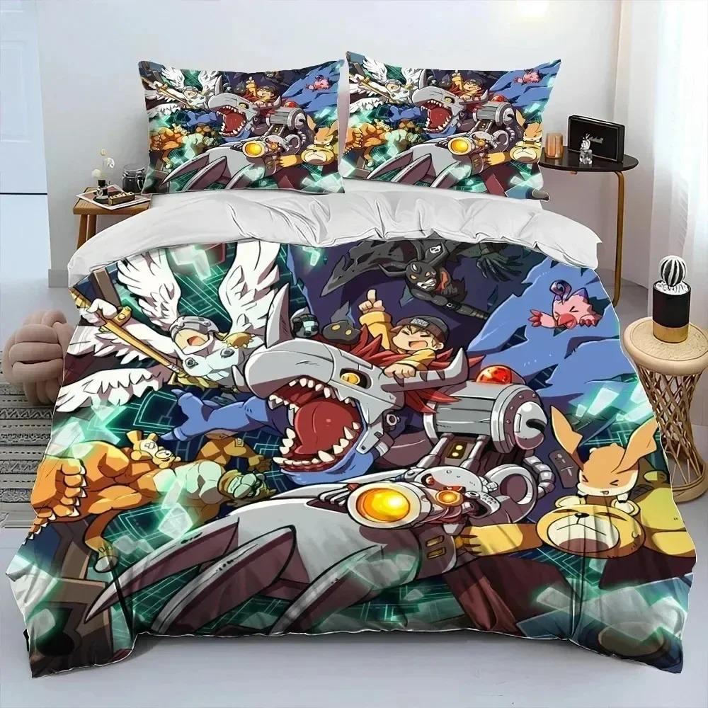 Аниме Digimon Adventure Набор постельного белья с монстрами 3D-печать Подходит для спальни Комплект с пододеяльником и наволочками Детский домашний текстиль