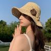 Соломенная шляпа-ведро с цветком для женщин, солнцезащитная шляпа для бассейна, летняя, большая окружность головы, универсальная, для лица, маленькая солнцезащитная шляпа-ведро, прилив