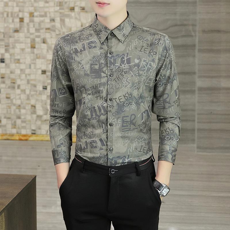 Men S Long Sleeve Floral Print Slim Fit Casual Shirt