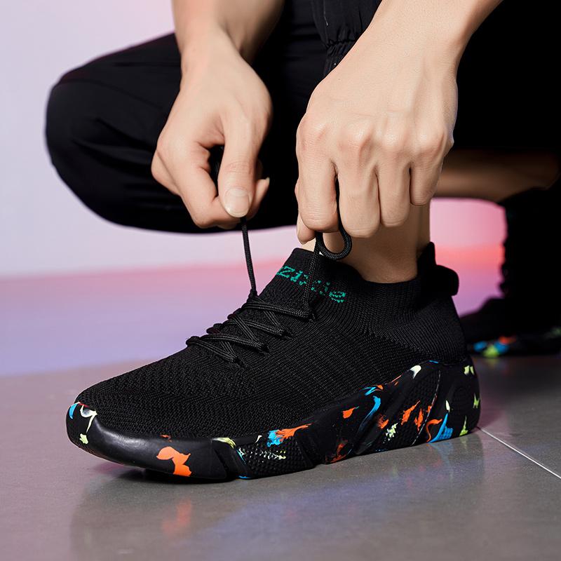 Men's Breathable Sneakers Running Shoes Men and Women Ultralight High Elastic Socks Shoes Tennis Sports Black Shoes