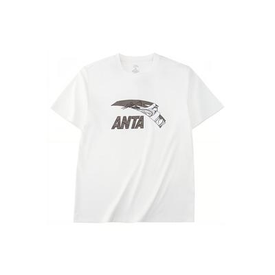 Anta SS22 Повседневная спортивная футболка с буквенным принтом с коротким рукавом унисекс, белые топы 952228157-2