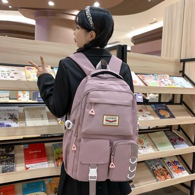 Рюкзак большой емкости, однотонный нейлоновый рюкзак, женская школьная сумка