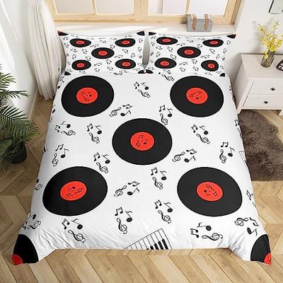 Музыкальный комплект постельного белья Queen Size Музыкальная тематика Постельное белье Пододеяльник для мальчиков Декор Диск Одеяло Покрывало Покрывало для пластинок