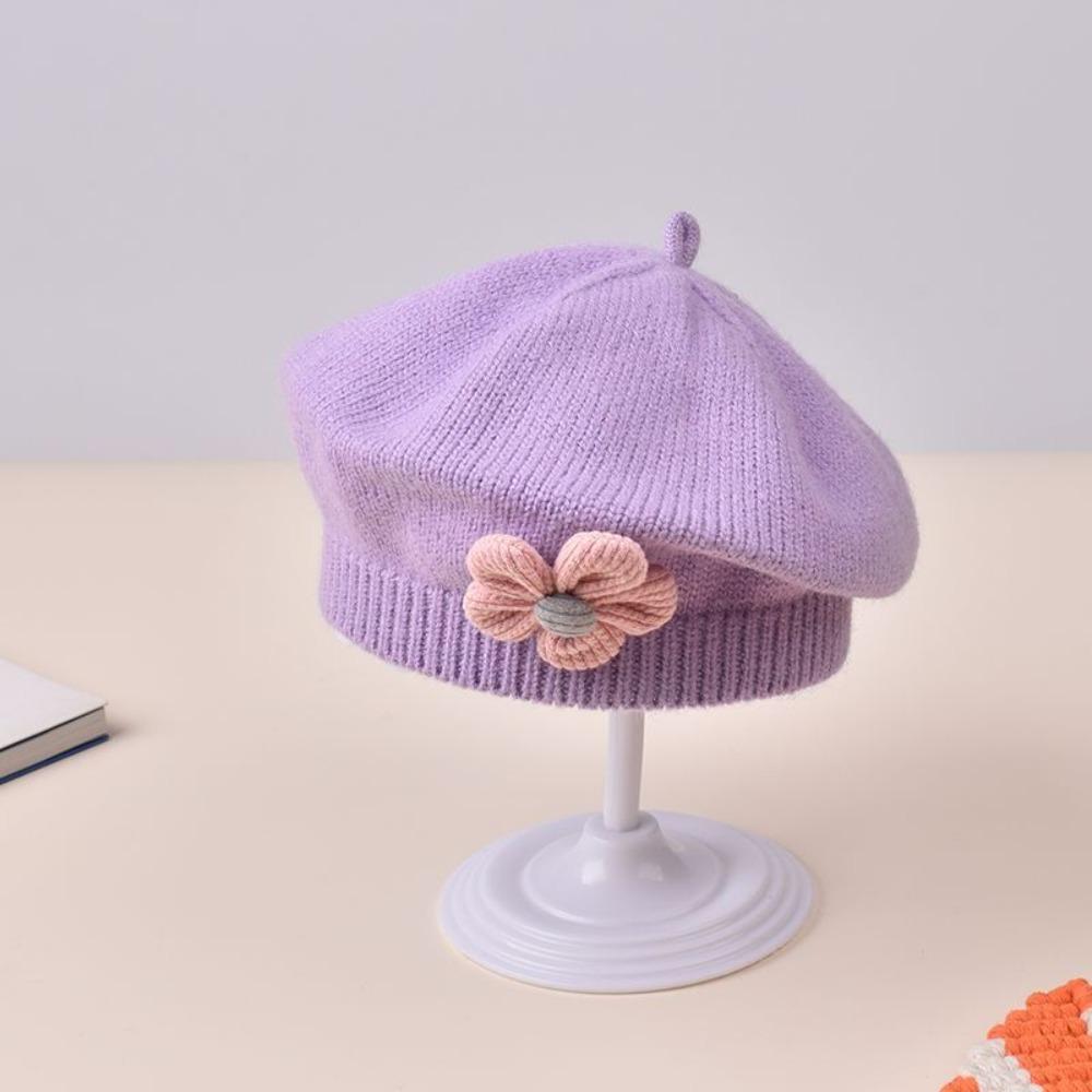 Korean Baby Beret Hat Flower Baby Knitted Hat New Artist Painter Caps For Infant Girls
