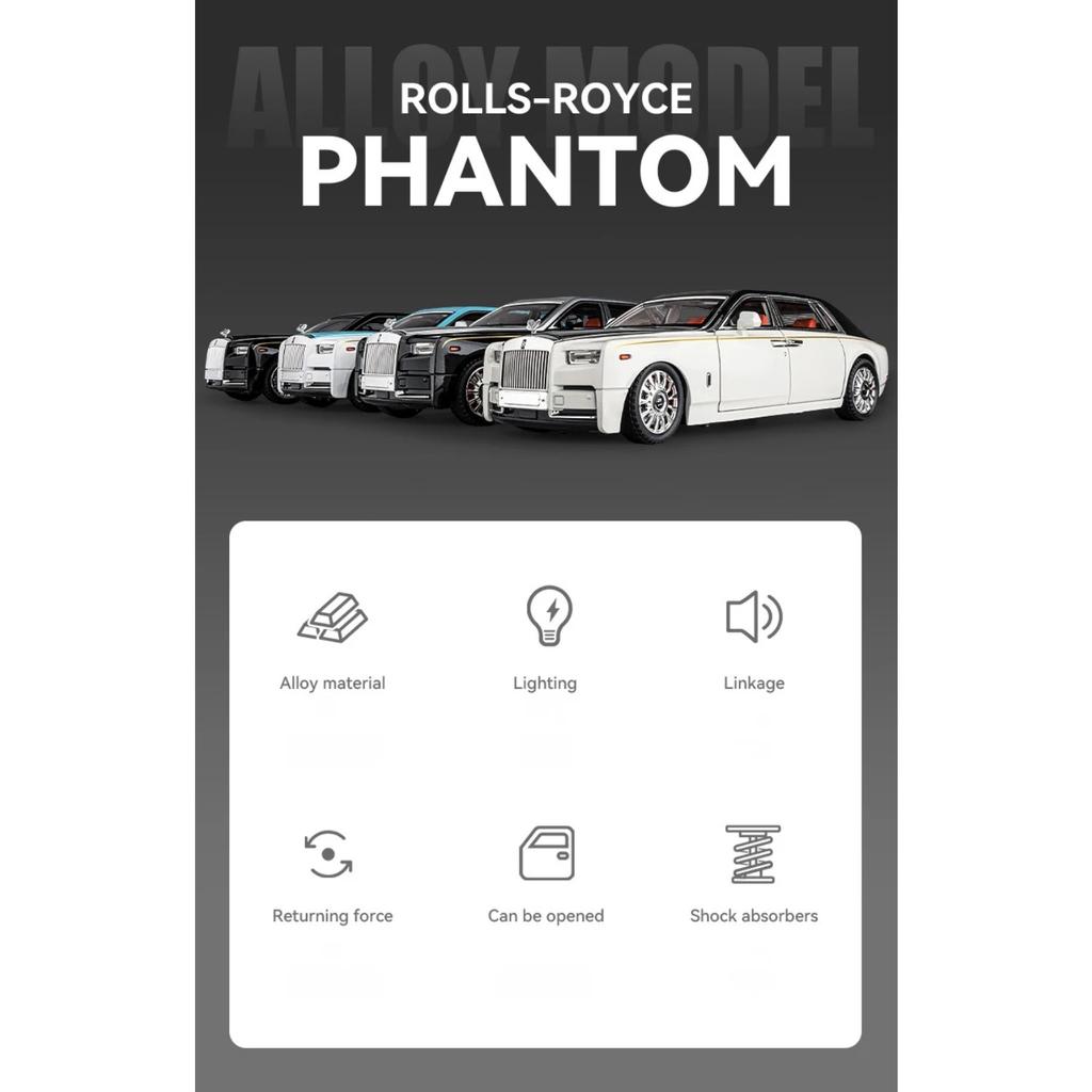 1/18 Rolls-Royce Phantom Model Car, Zinc Alloy Pull Back Toy Diecast Car with Sound and Light, Realistic Modeling Model Toy111